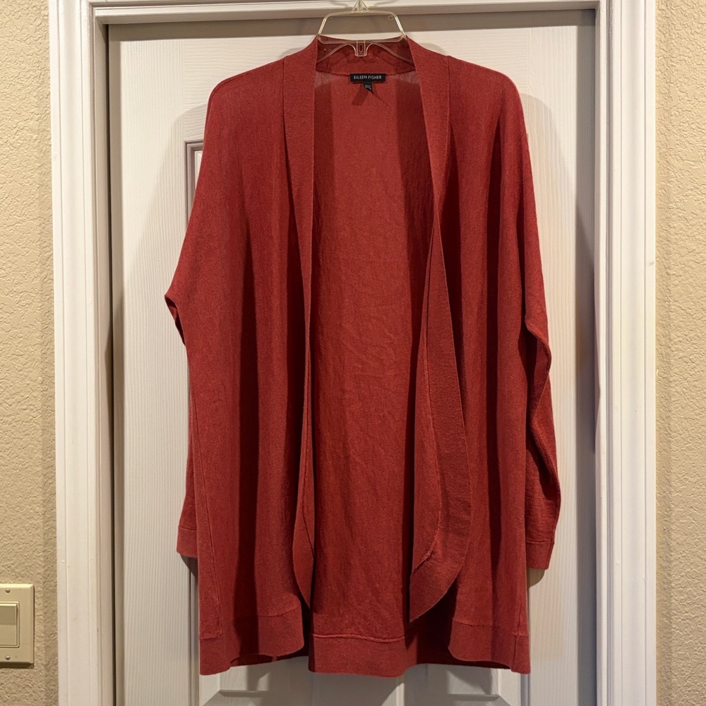 Eileen Fisher Women's Open Front Cardigan Sweater - Rust XL Like New - Picture 1 of 6
